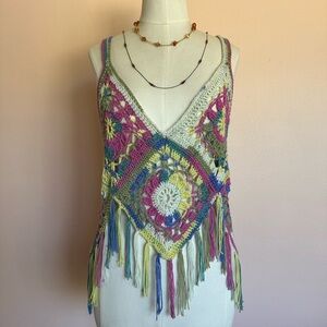 Colorful Crochet Fringe Tank Top
